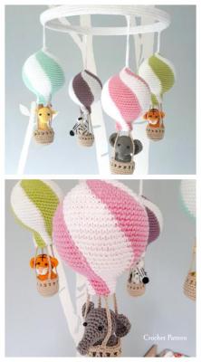 Baby mobile montgonfliere animaux amigurumi