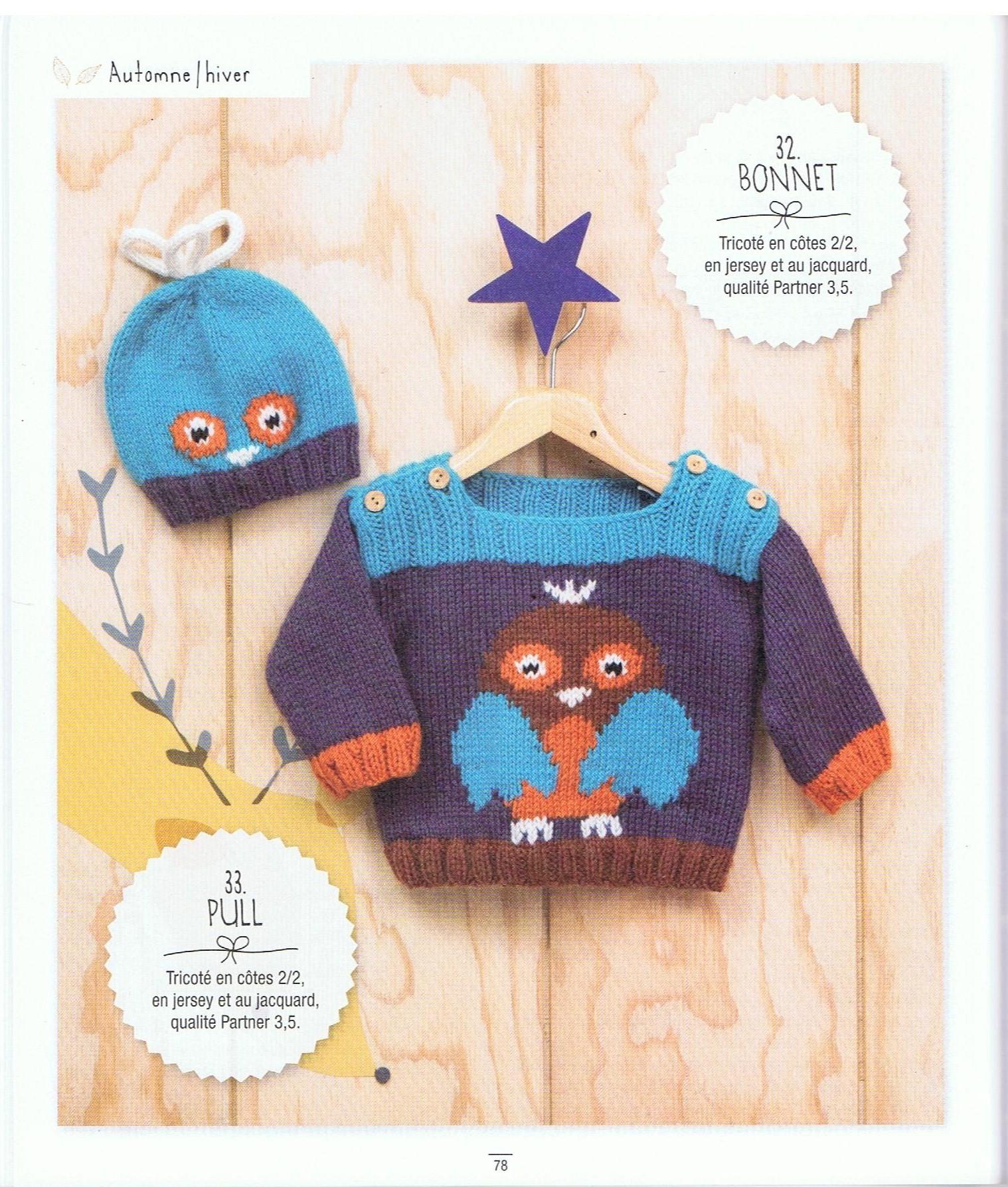 Modele pull bonnet bebe phildar hibou 2