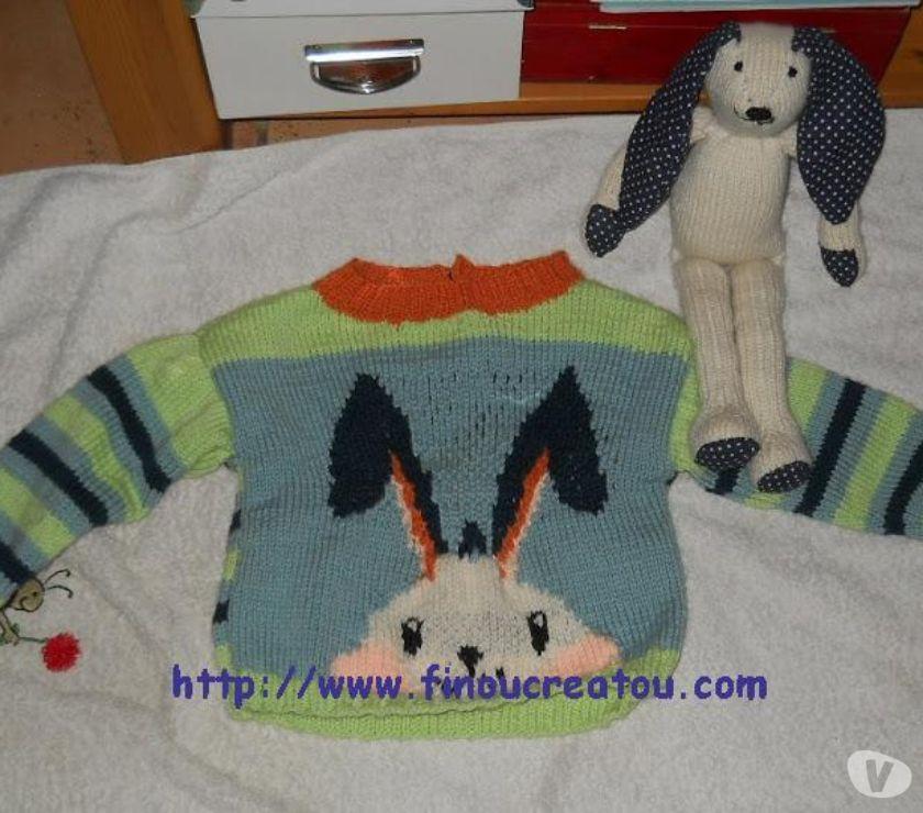Pull motif lapin peluche tricote pour gabriel